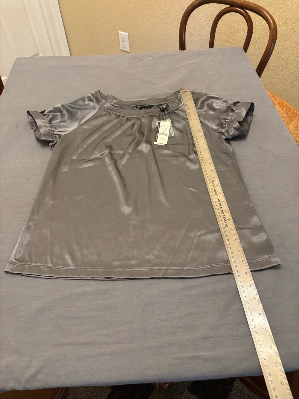New York & Company Women’s Shiny Short Sleeve Top - Gray